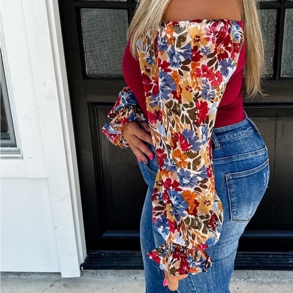 Autumn Blooms Floral Sleeve Body Suit NWT - Picture 2 of 5